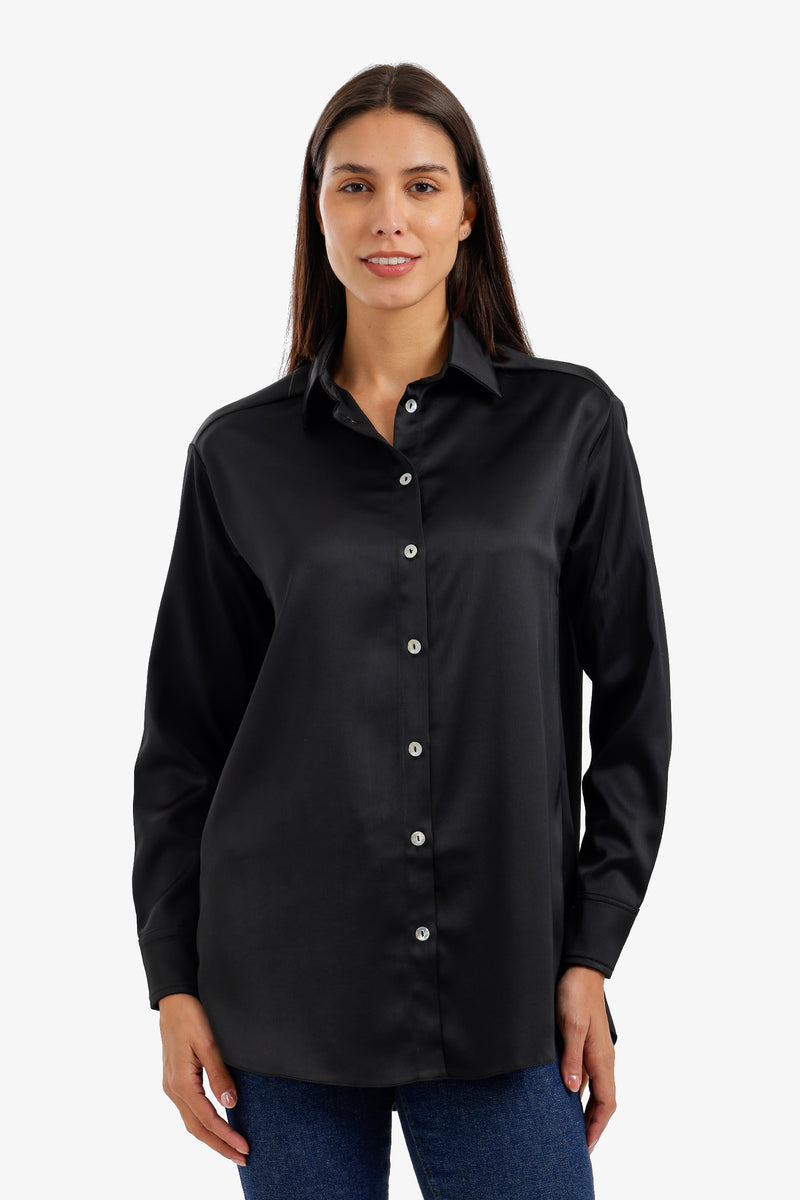 Relaxed Button-Down Shirt - Black