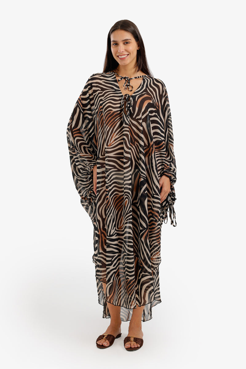Zebra-Print Beach Dress - Brown