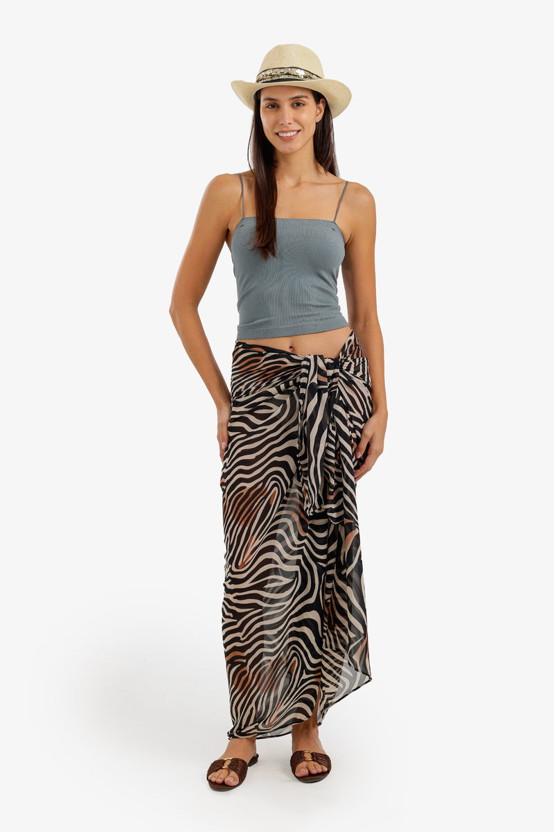Zebra-Print Beach Sarong - Brown