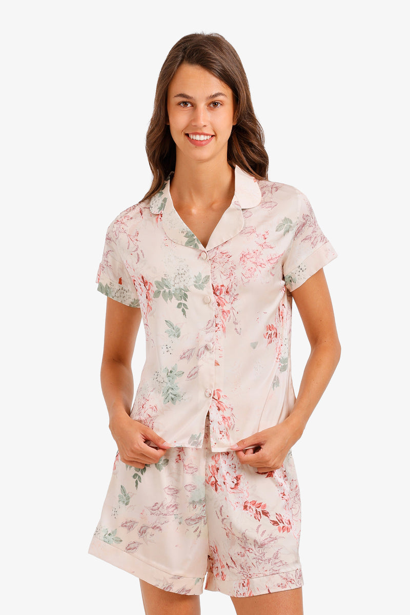 Floral Satin Pajama - Pink