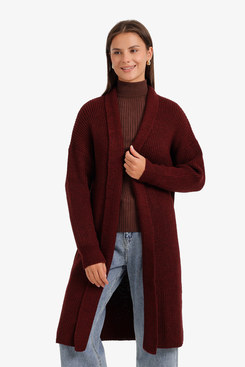 Ribbed Longline Cardigan – Light Burgundy