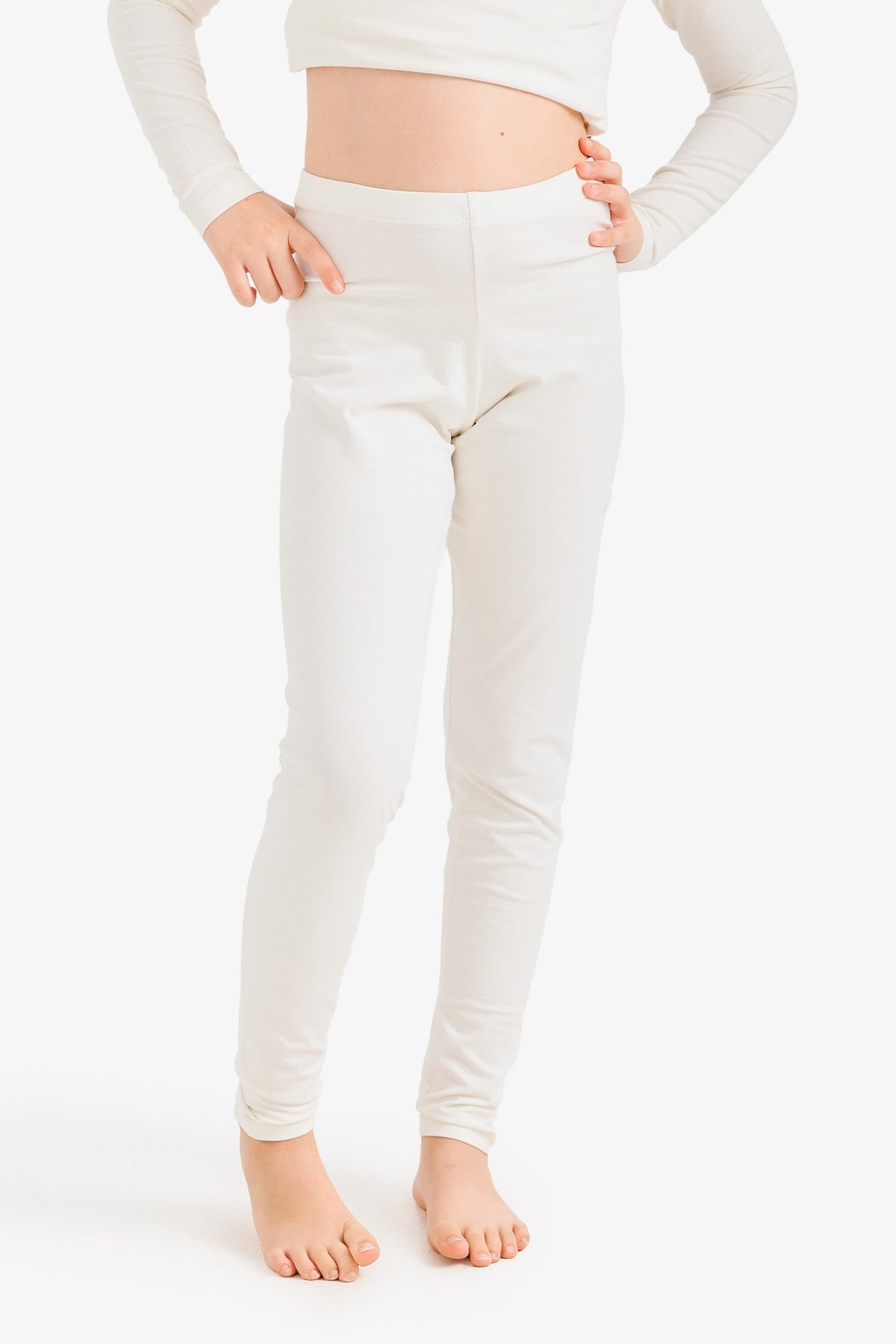 Plain Elastic-Waist Slim Leggings – Off White