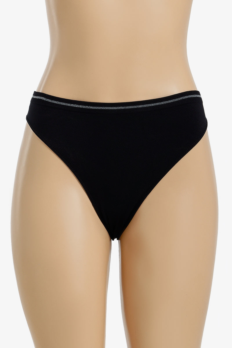 Contrast Stripe Bikini Panty - Black