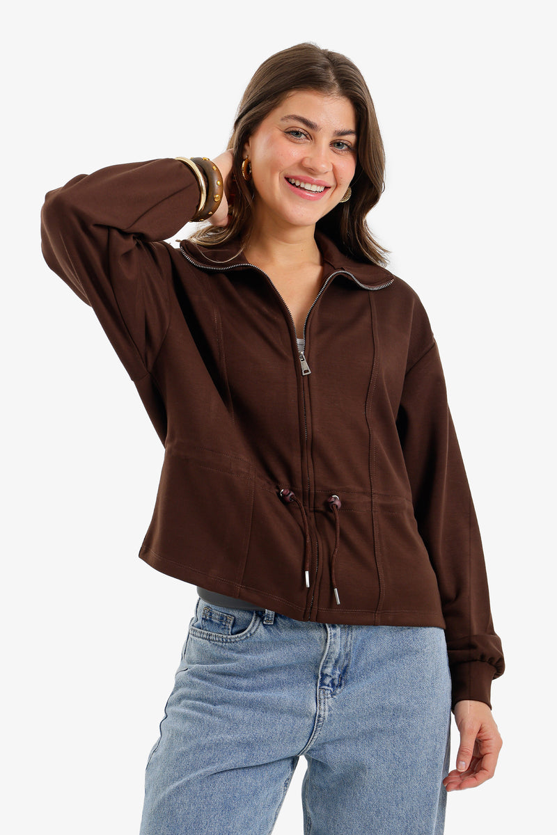 Adjustable Drawstring Lounge Jacket - Brown