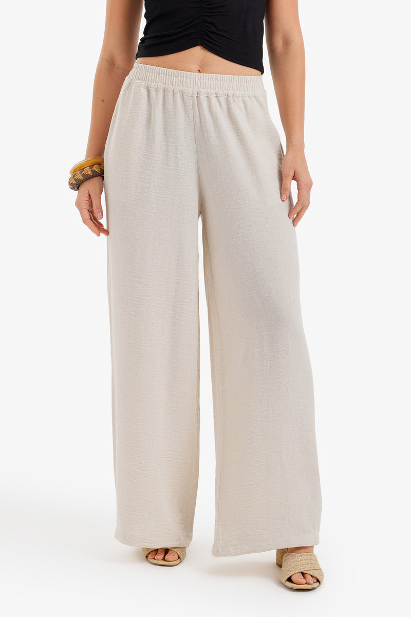 Textured Crinkle Lounge Pants - Light Beige