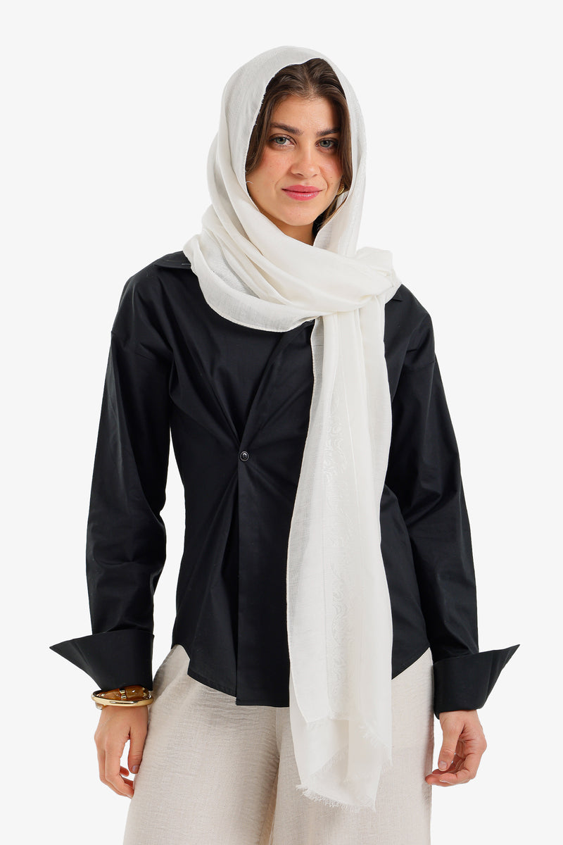 Soft Damask Style Scarf - Off White