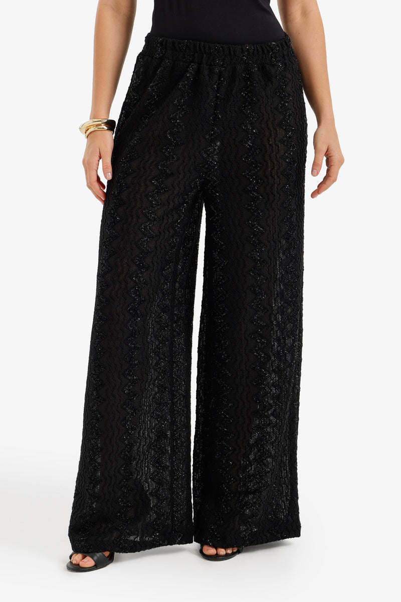 Zigzag-Embroidered Pants - Black