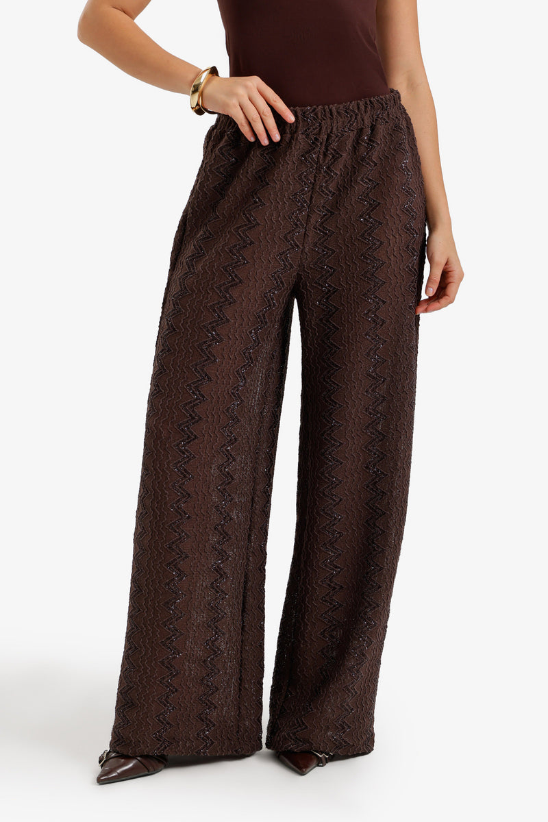 Zigzag-Embroidered Pants - Brown