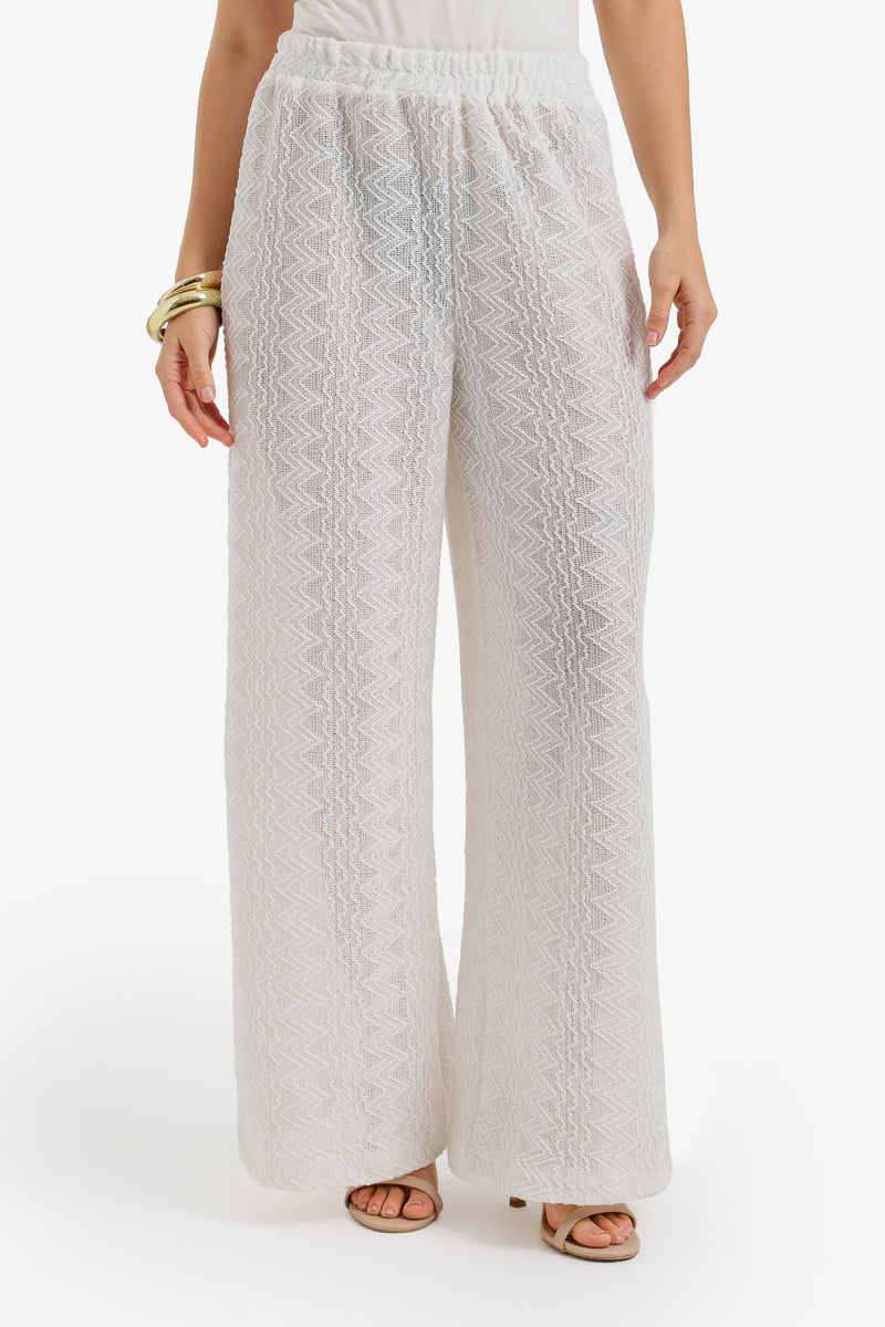 Zigzag-Embroidered Pants - White