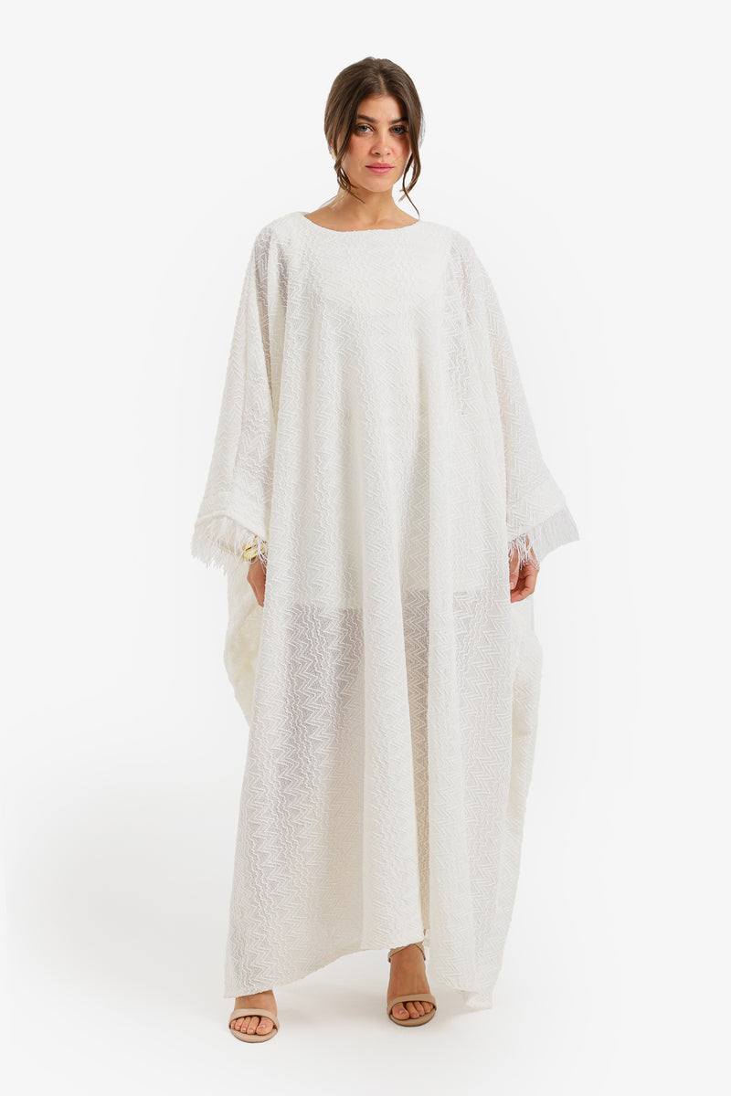 Fringed Maxi Abaya - White