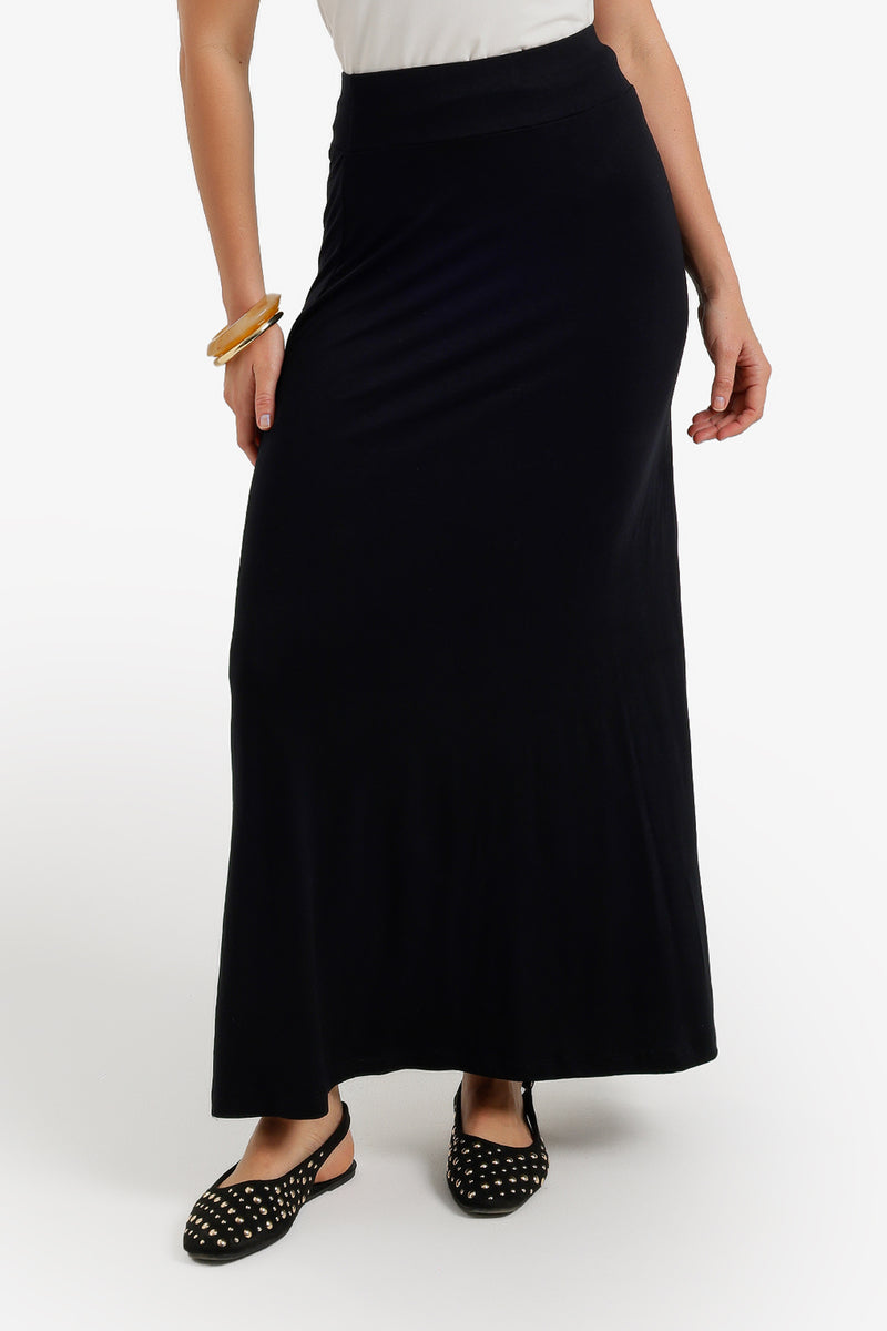 Elasticated Waist Maxi Skirt - Black