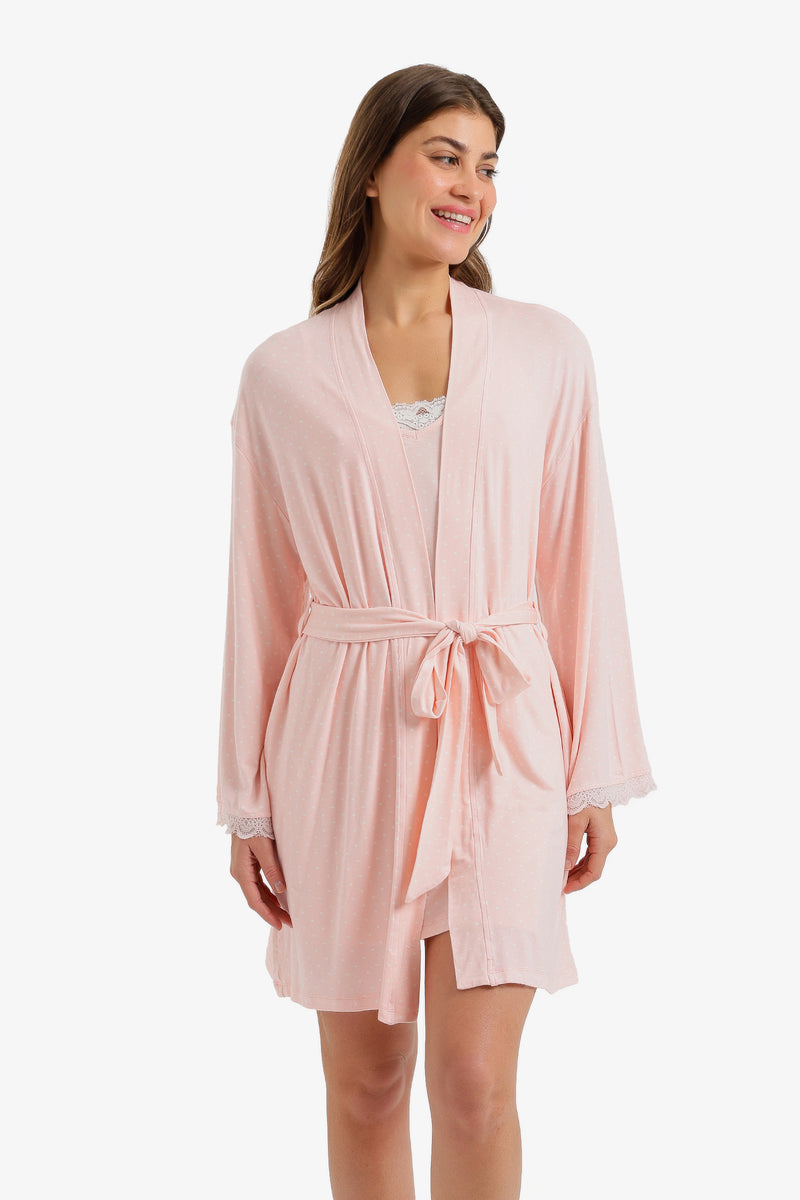 Polka Dot Belted Robe - Light Pink