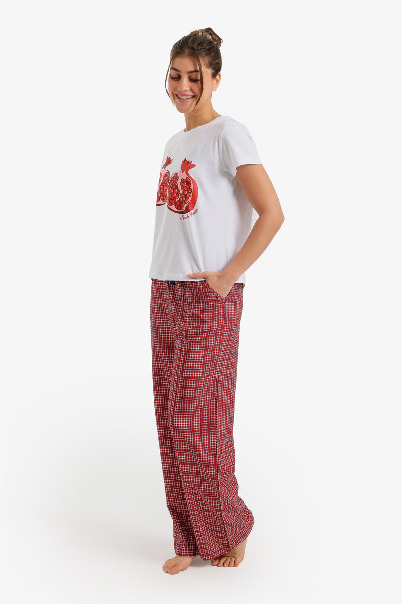 Pomegranate Graphic Pajama Set - Red