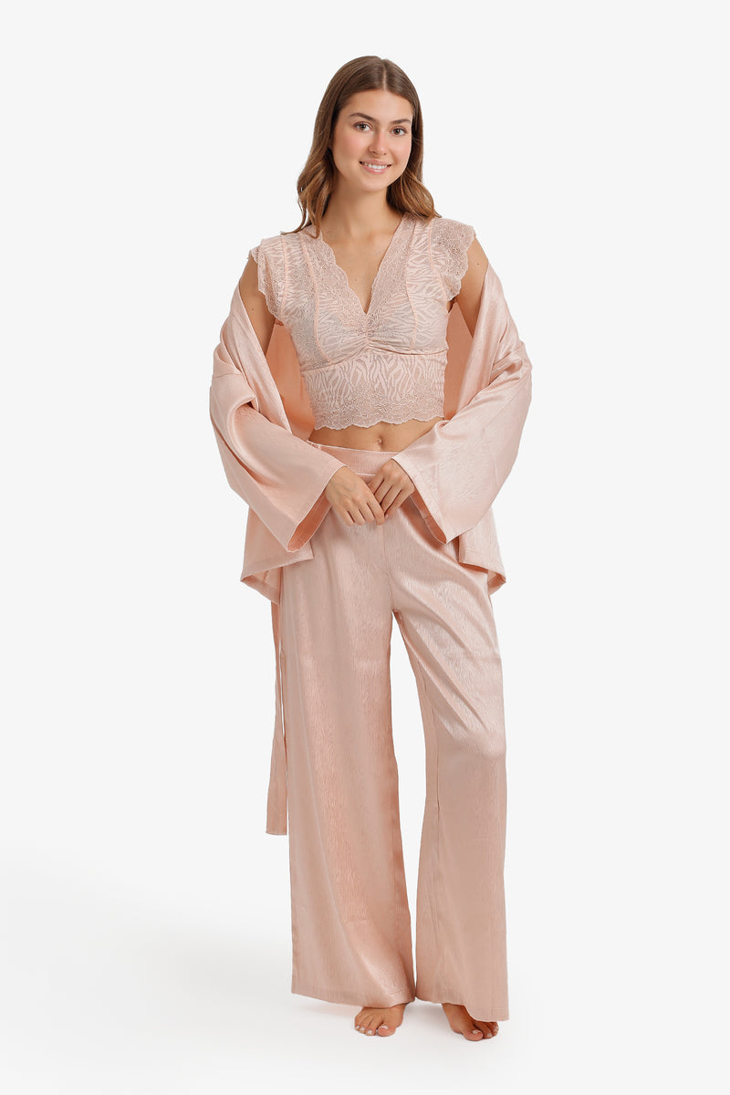 Lace 3-Piece Pajama Set – Rose