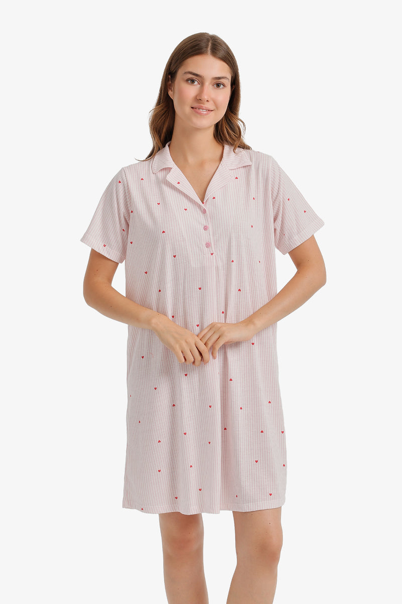 Striped Strawberries Nightgown - Light Pink