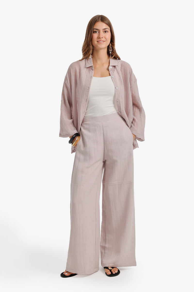 Crinkle Relaxed Buttoned Set – Dusty Mauve
