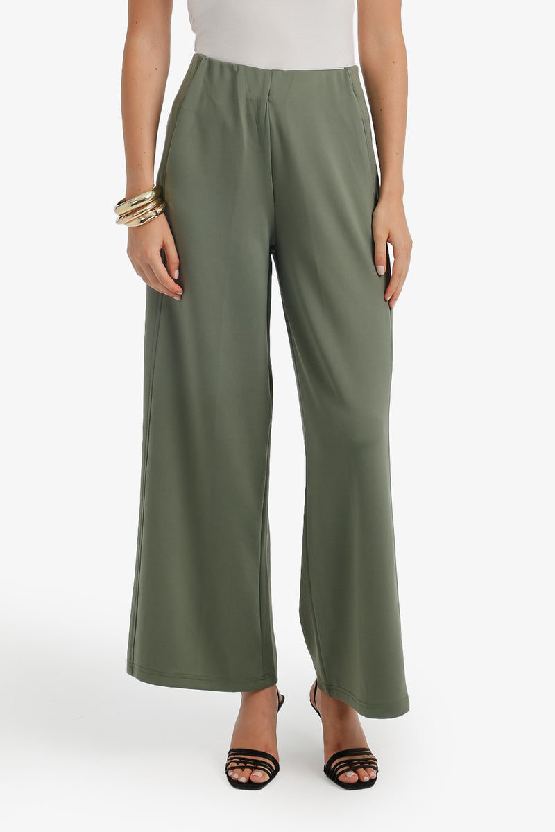 High Waist Pocketed Pants - Olive