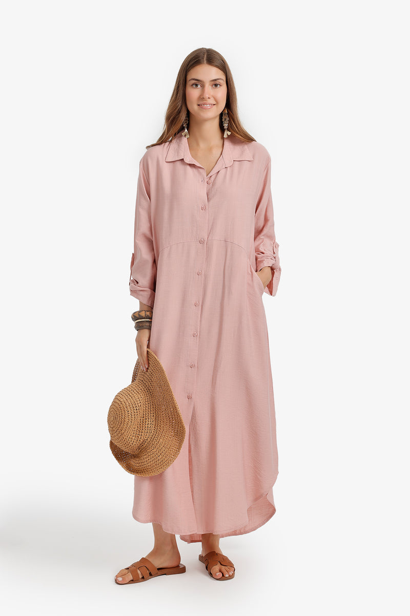 Tab Sleeve Shirt Dress - Rose