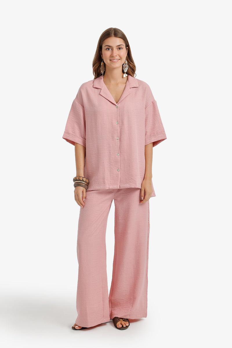 Textured Crinkle Notch-Collar Set – Rose
