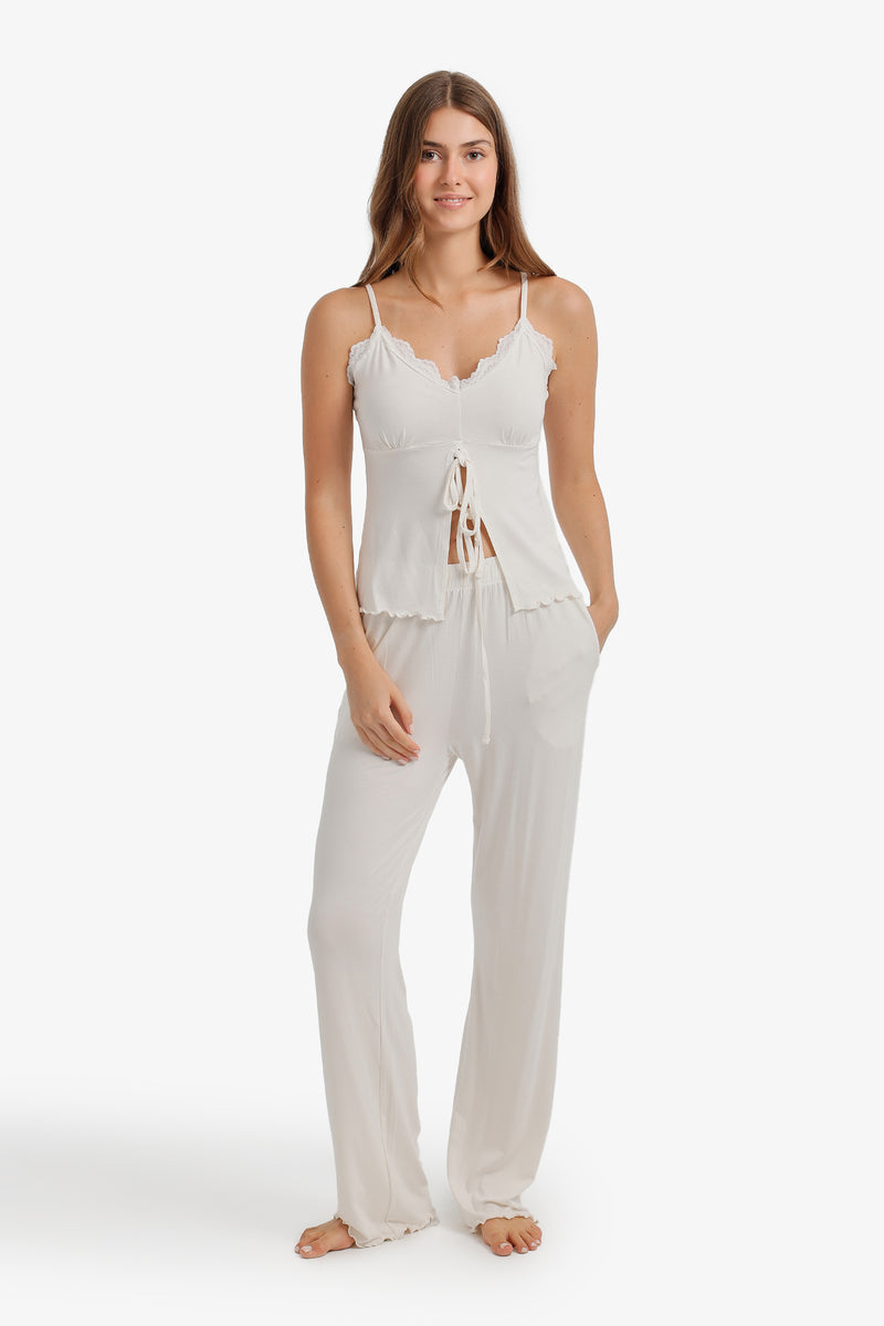Bow-Front Cami Pajama Set – Off White