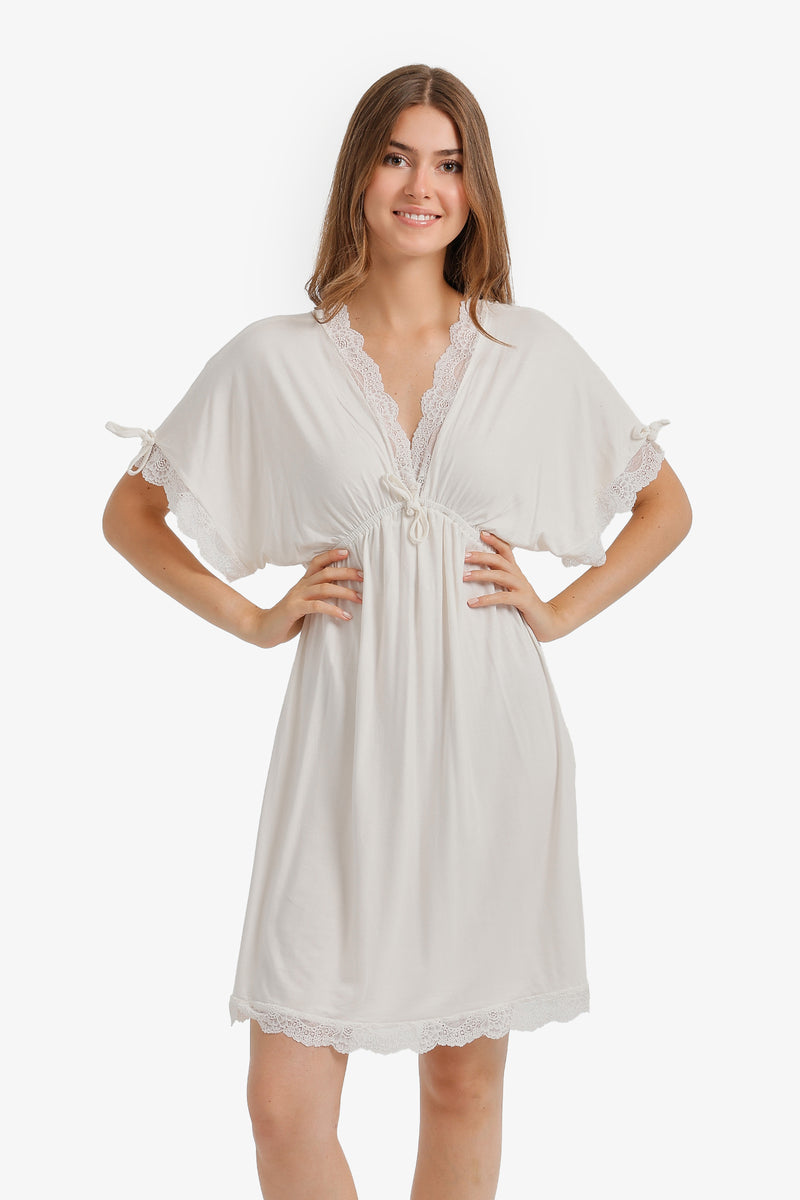 Lace-Trim Flutter Nightgown – Off White