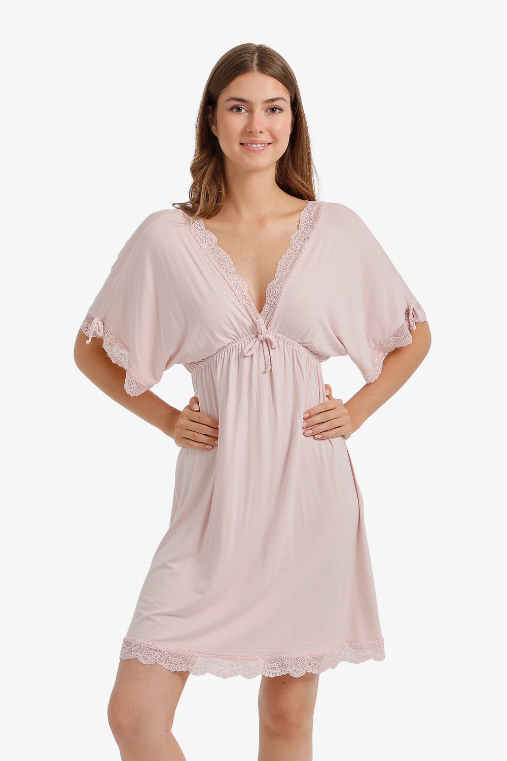 Lace-Trim Flutter Nightgown – Peach Blossom