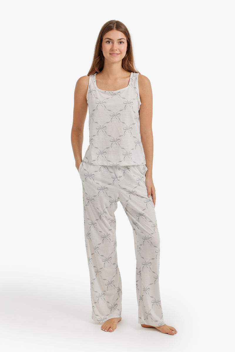 Bow-Print Pajama - Grey