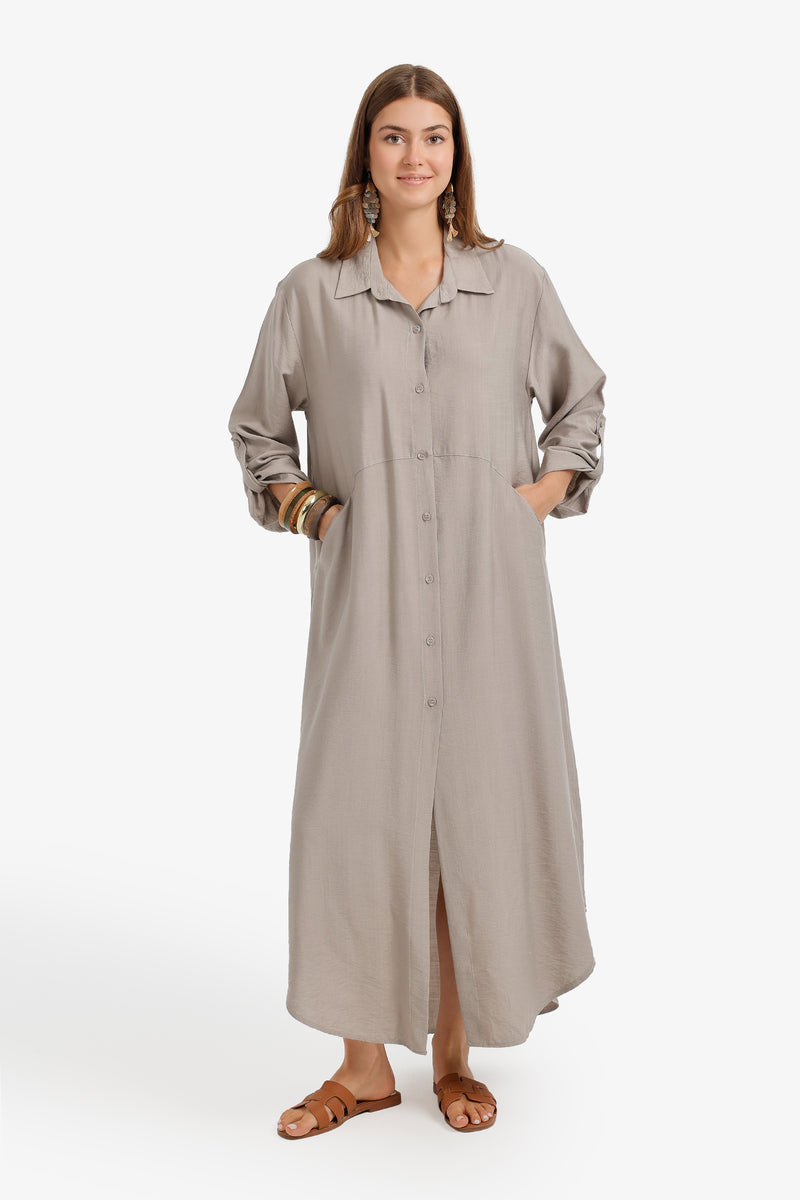 Tab Sleeve Shirt Dress - Coffee
