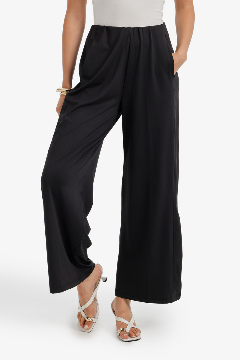High Waist Pocketed Pants - Black