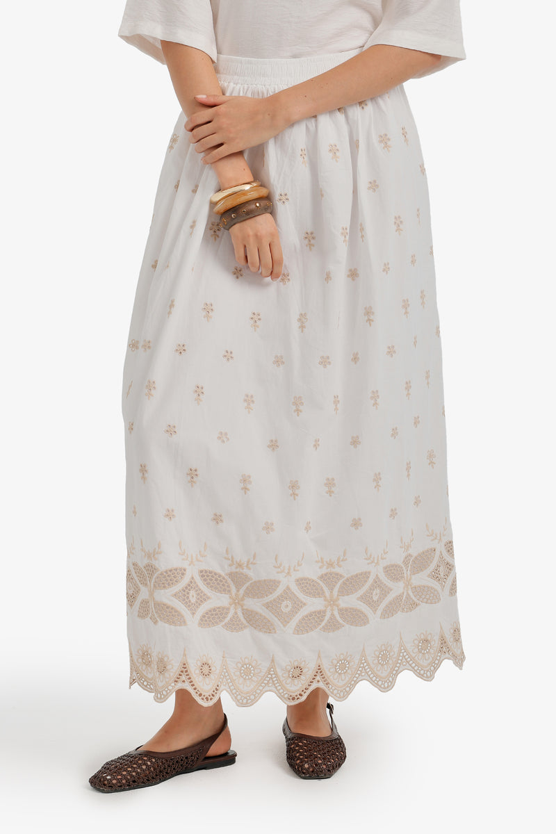 Scalloped-Hem Maxi Skirt - White