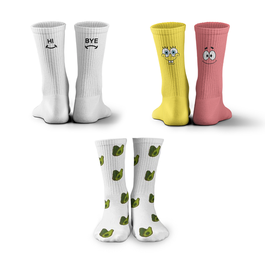 Cotton Cartoon Crew Socks Set of 3 - Multicolor
