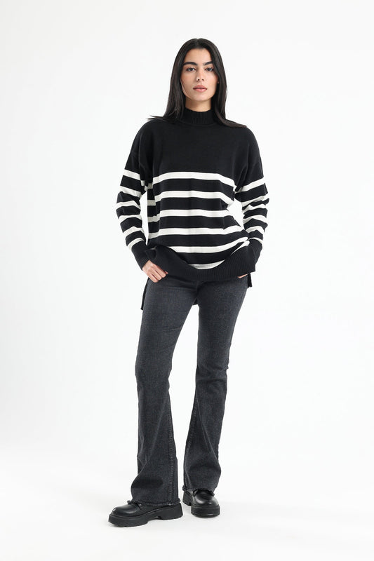 Mock Neck Striped Pullover