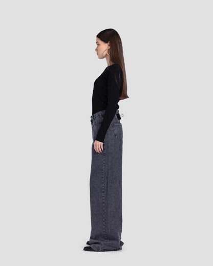 Basic wide-leg pants in washed Dark grey