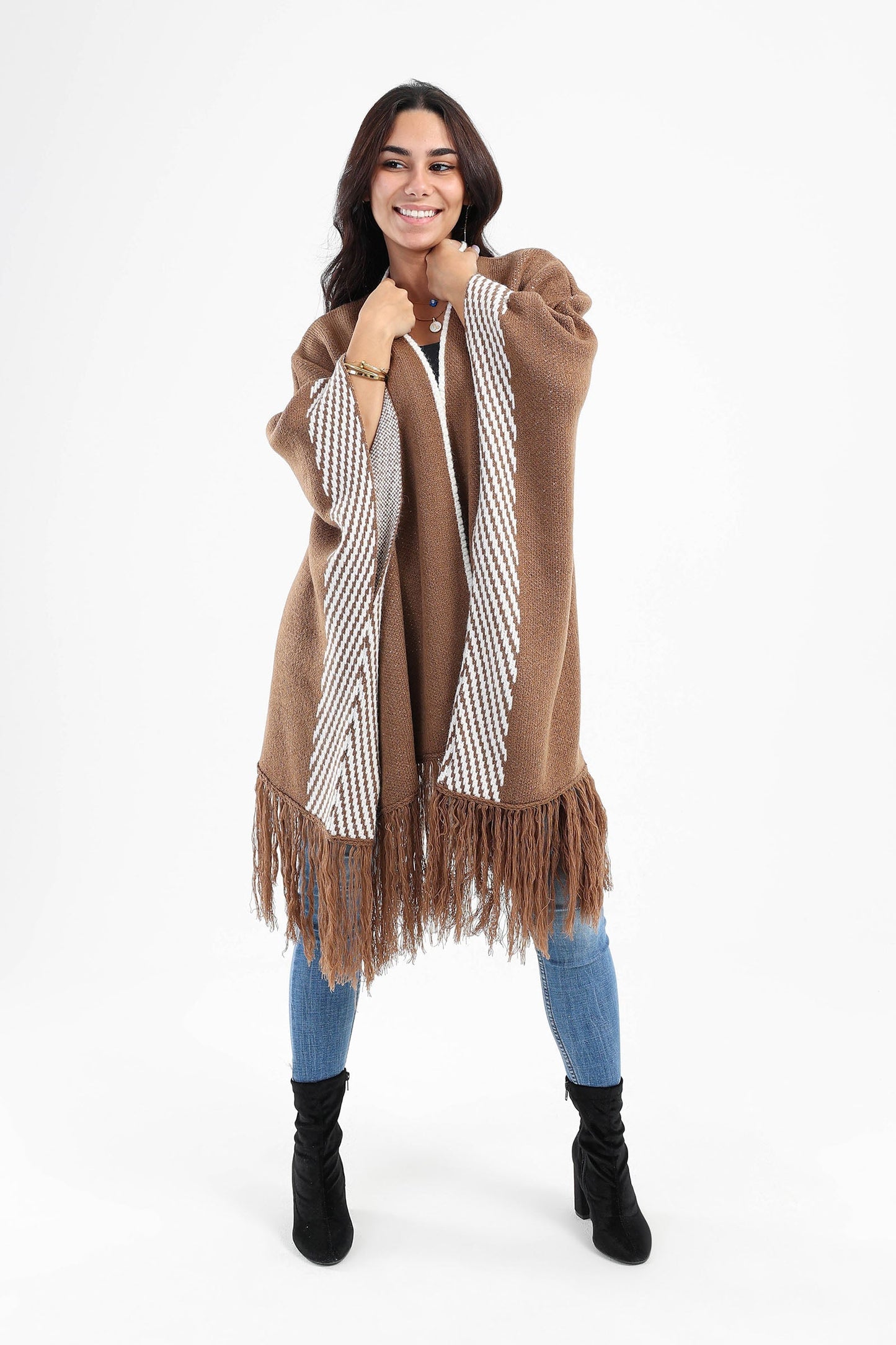 Fringe Hem Knitted Cape