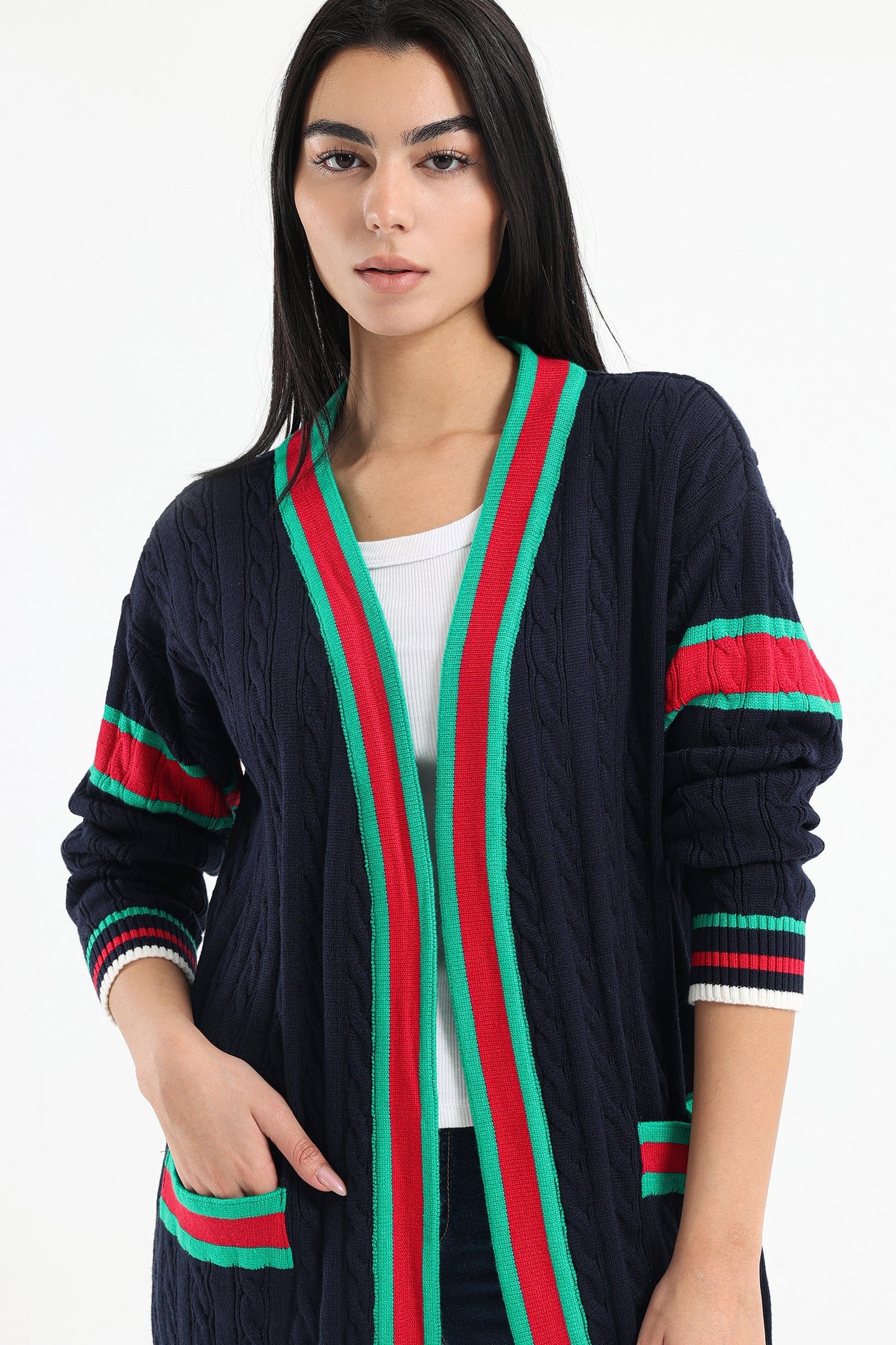 Cable Knit Open Cardigan