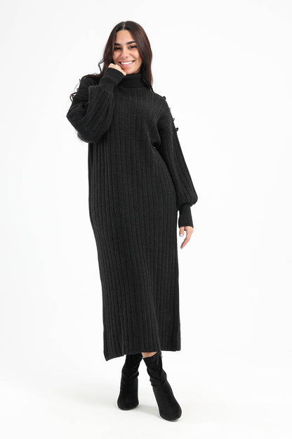 Buttoned Shoulder Knitted Dress