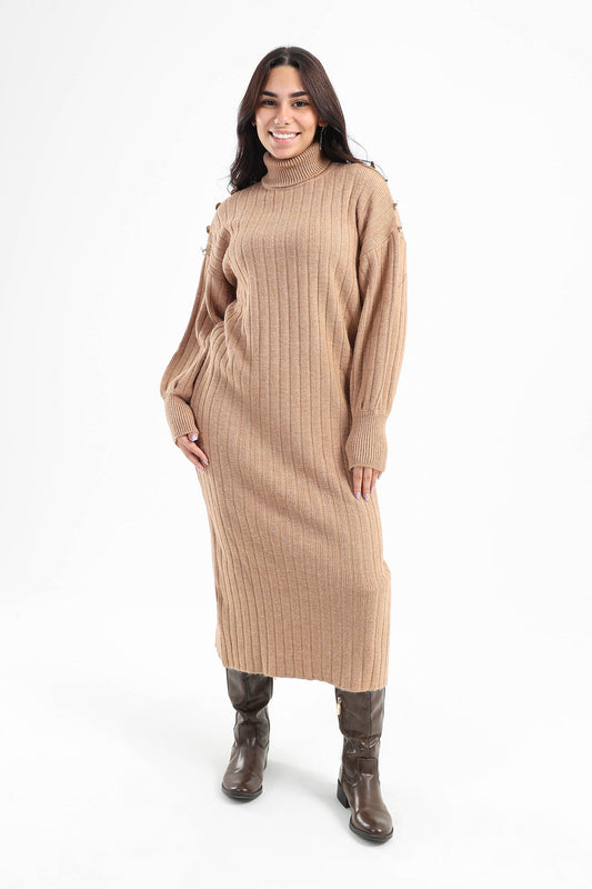 Buttoned Shoulder Knitted Dress