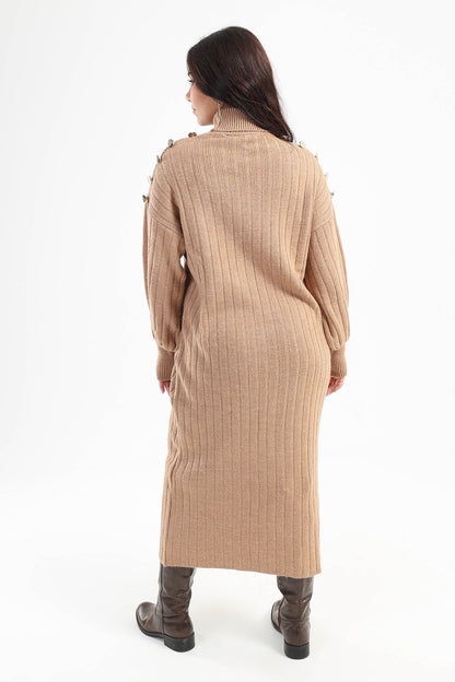 Buttoned Shoulder Knitted Dress