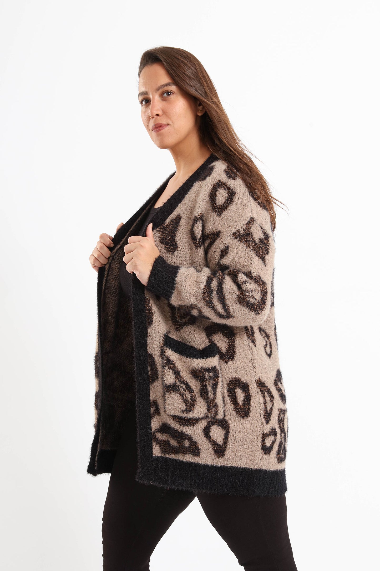 Jacquard Pattern Open Cardigan