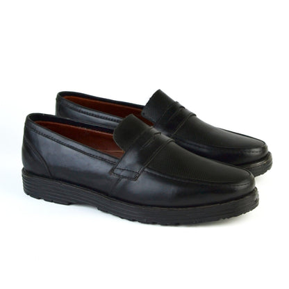 Leather Textured Penny Loafers – Black