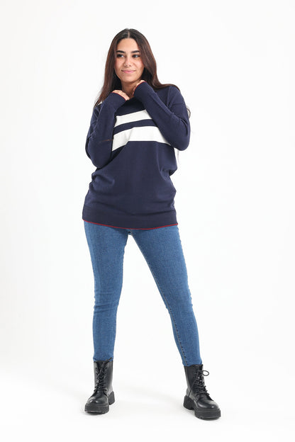 Wide Stripes Pullover - Navy