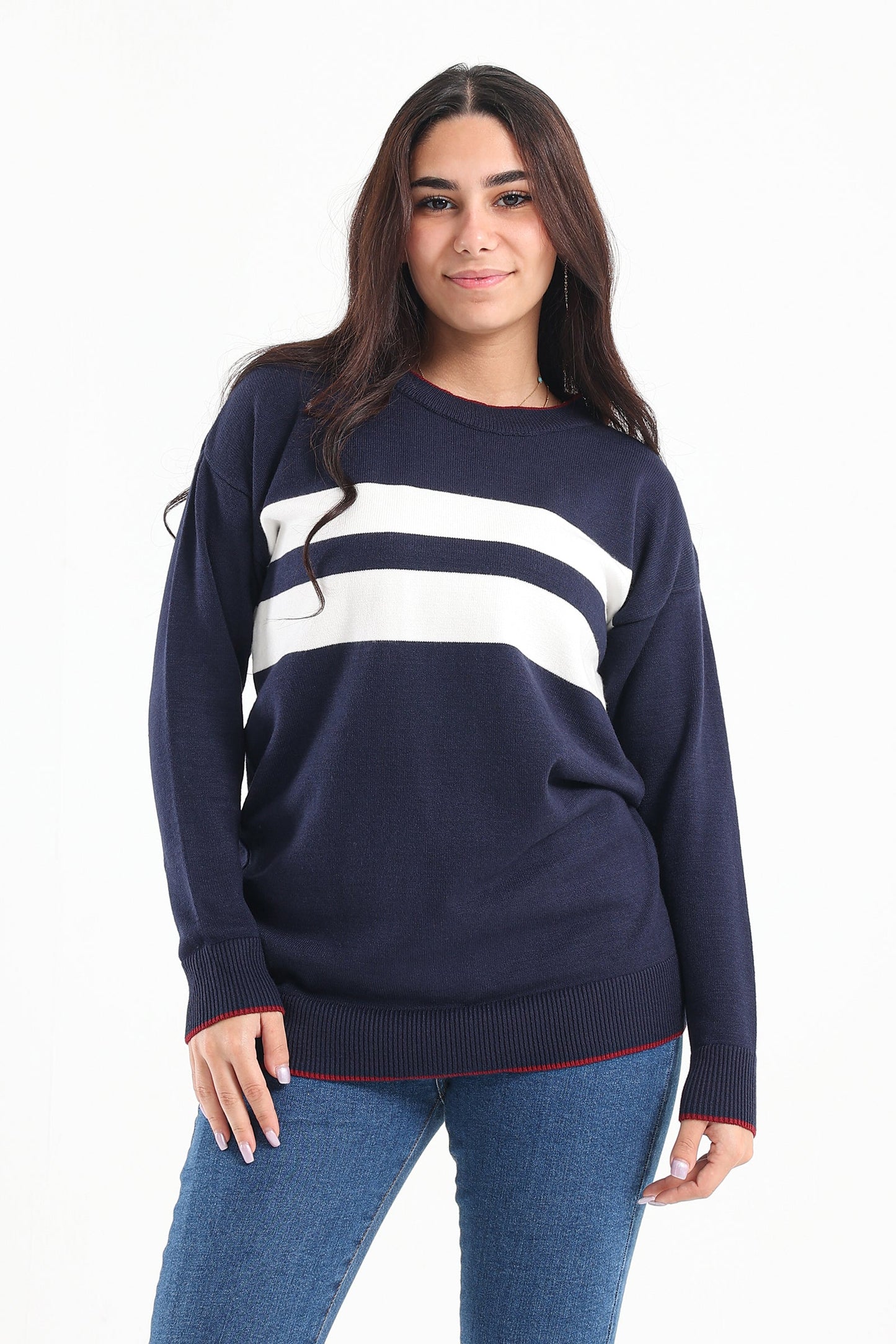 Wide Stripes Pullover - Navy