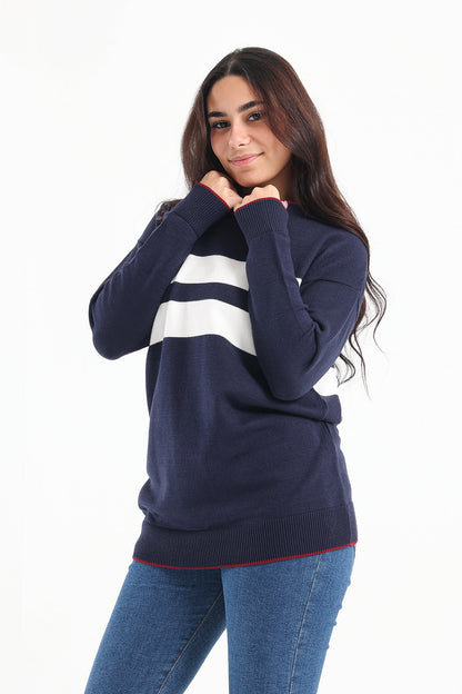 Wide Stripes Pullover - Navy