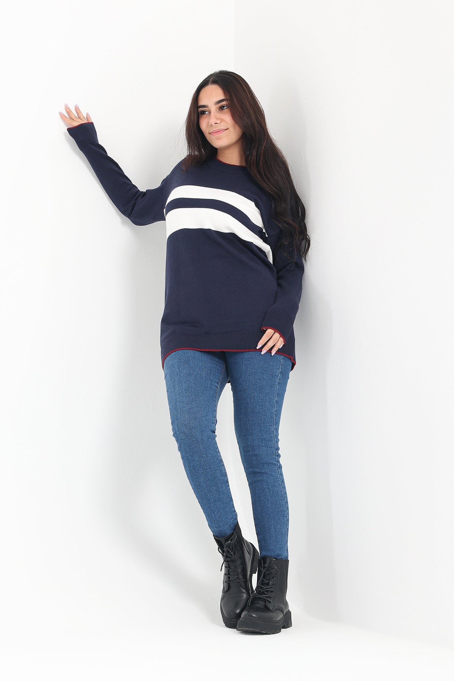 Wide Stripes Pullover - Navy