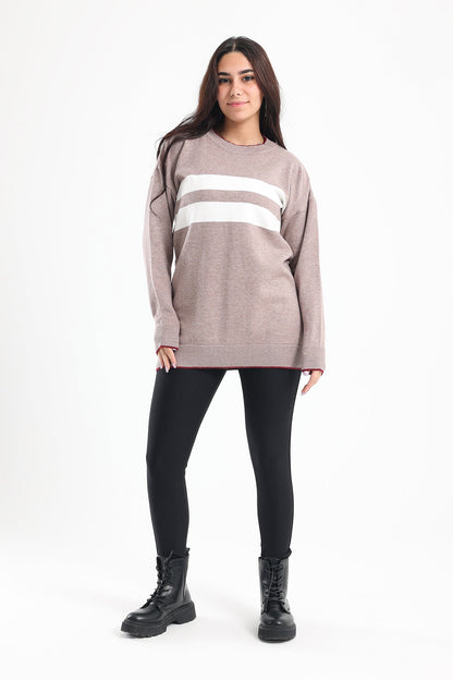 Wide Stripes Pullover - Coffee