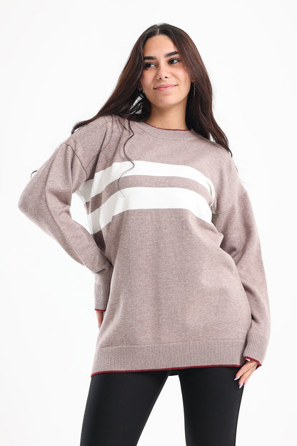 Wide Stripes Pullover - Coffee