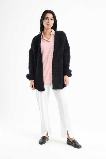 Oversized Plain Fleece Cardigan