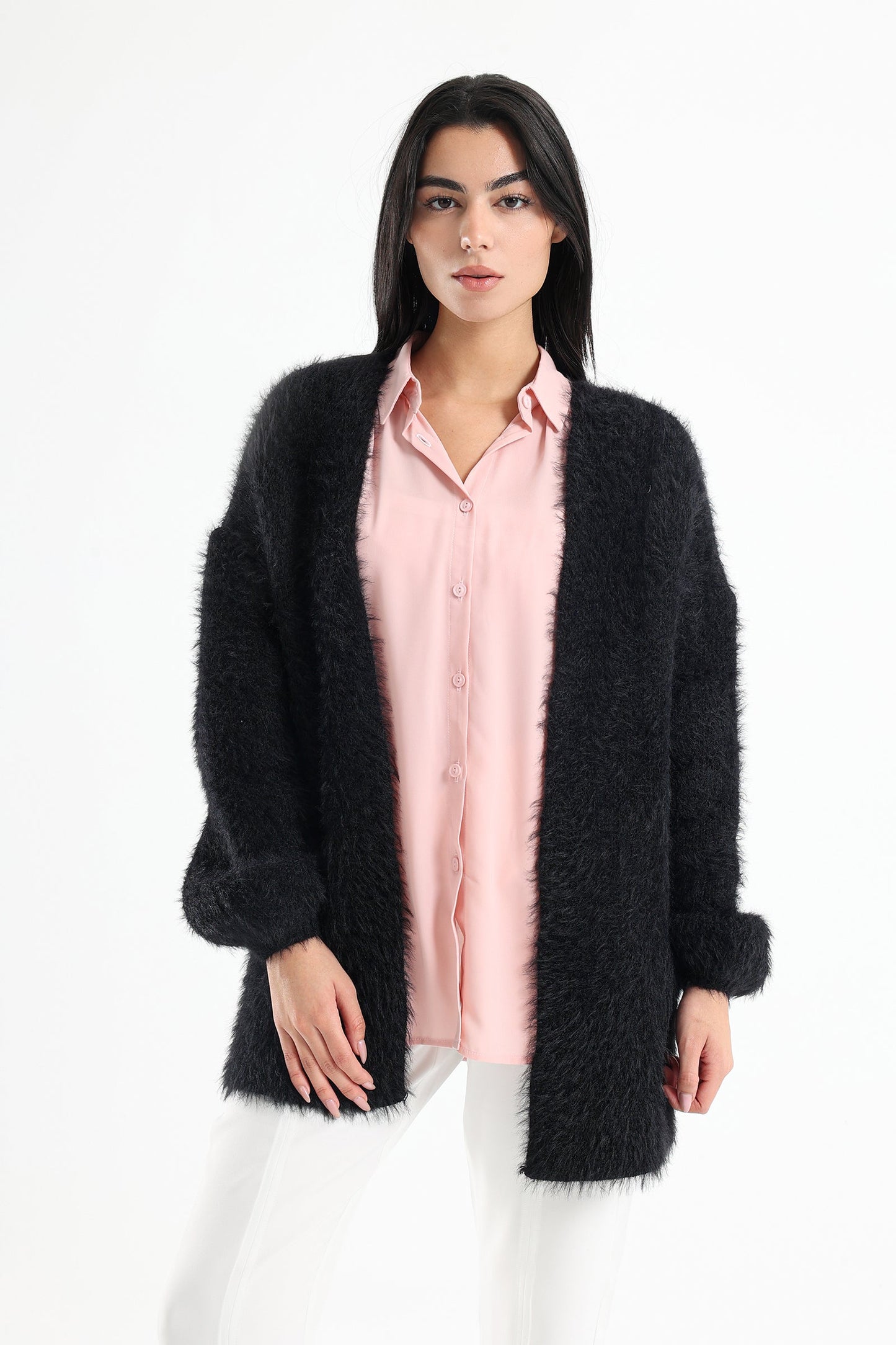 Oversized Plain Fleece Cardigan