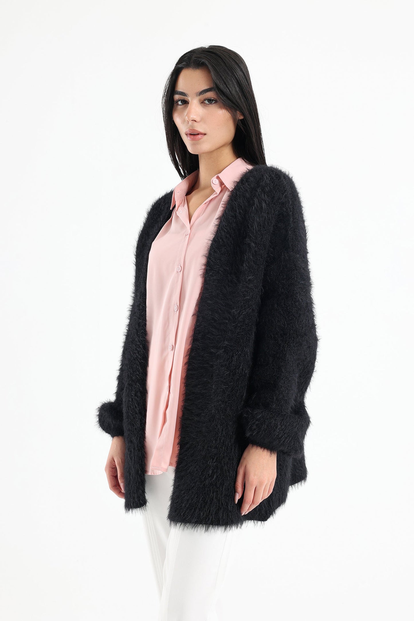 Oversized Plain Fleece Cardigan