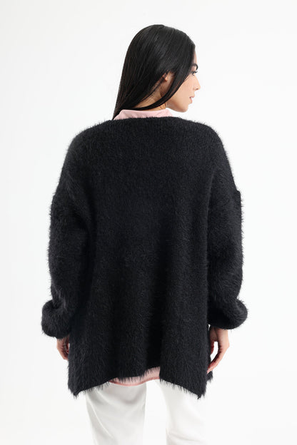 Oversized Plain Fleece Cardigan